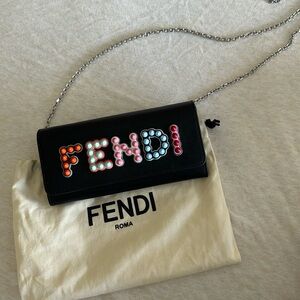 FENDI logo chain wallet studded